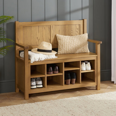 The Furniture Market Cotswold Rustic Smoked Oak Monks Hallway Bench With Shoe Storage from B&Q