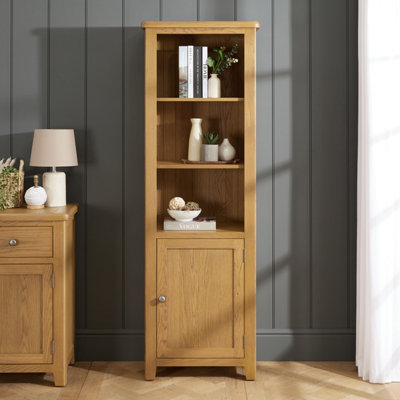 The Furniture Market Cotswold Rustic Smoked Oak Tall Narrow Bookcase With 1 Door Cupboard from B&Q