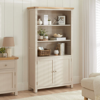 The Furniture Market Marbury Putty Grey Painted Tall Wide Bookcase With 2 Door Cupboard from B&Q