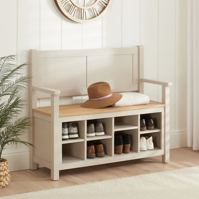The Furniture Market Marbury Putty Grey Painted Monks Hallway Bench With Shoe Storage from B&Q