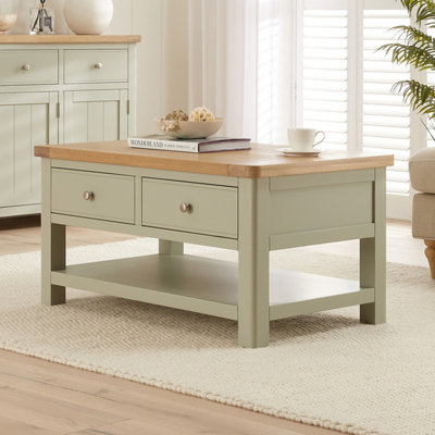 The Furniture Market Marbury Sage Green Painted 2 Drawer Coffee Table With Shelf from B&Q