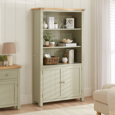 The Furniture Market Marbury Sage Green Painted Tall Wide Bookcase With 2 Door Cupboard from B&Q