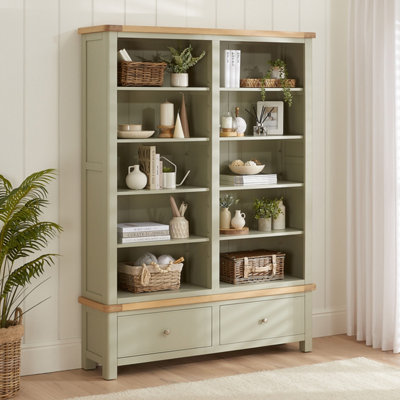 The Furniture Market Marbury Sage Green Painted Extra Large Grand Double Library Bookcase With 2 Drawers from B&Q
