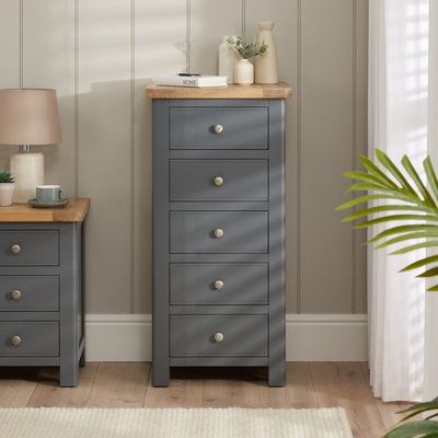 The Furniture Market Marbury Slate Grey 5 Drawer Tallboy Chest from B&Q