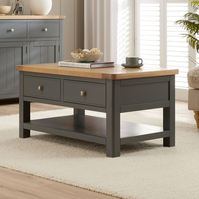 The Furniture Market Marbury Slate Grey Painted 2 Drawer Coffee Table With Shelf from B&Q