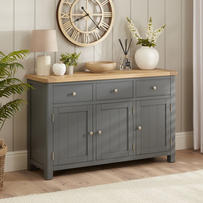 The Furniture Market Marbury Slate Grey Painted Large 3 Drawer 3 Door Sideboard from B&Q