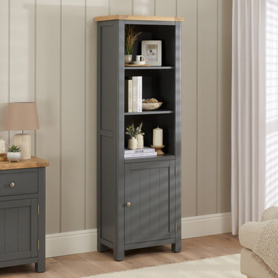 The Furniture Market Marbury Slate Grey Painted Tall Narrow Bookcase With 1 Door Cupboard from B&Q