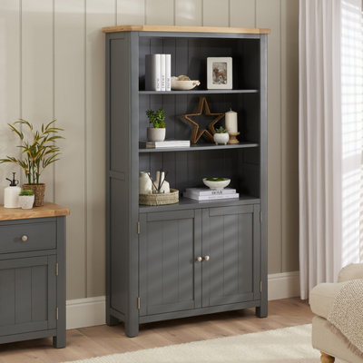 The Furniture Market Marbury Slate Grey Painted Tall Wide Bookcase With 2 Door Cupboard from B&Q