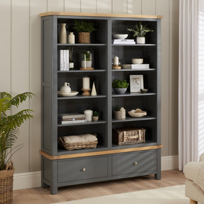 The Furniture Market Marbury Slate Grey Painted Extra Large Grand Double Library Bookcase With 2 Drawers from B&Q