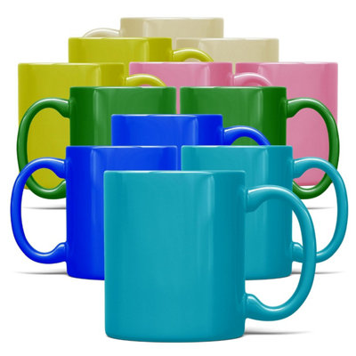  - Sol Colourful Mugs Set Of 12 330 Ml Tea Cup Ceramic Coffee Cups Assorted Colours For Hot Drinks Office Home Kitchen Dishwasher