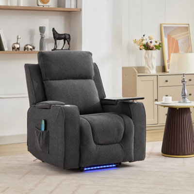 B&Q Dark/Grey Cowley Electric Riser Recliner Chair With Massage, Heat And Cup Cooler