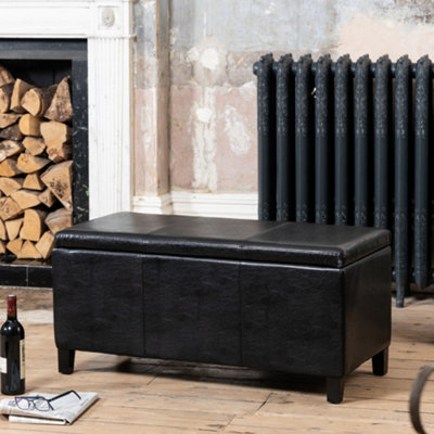 B&Q Davenport Bonded Leather Storage Ottoman - Black