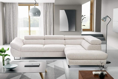 Fabio Corner Sofa Bed With StorageLight Beige Fabric Curio 843 Adjustable Headrests from B&Q