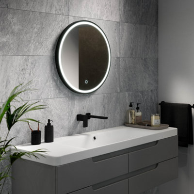 Sensio Frontier Matt Black Circular Wall-Mounted Bathroom Illuminated Modern Illuminated Mirror (H)60Cm (W)60Cm from B&Q