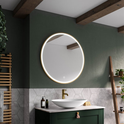 Sensio Frontier Brushed Brass Effect Circular Wall-Mounted Bathroom Illuminated Modern Illuminated Mirror (H)80Cm (W)80Cm from B&Q