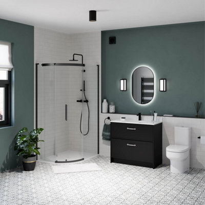Sensio Nebula Matt Black Oval Wall-Mounted Bathroom Illuminated Modern Illuminated Mirror (H)80Cm (W)50Cm from B&Q