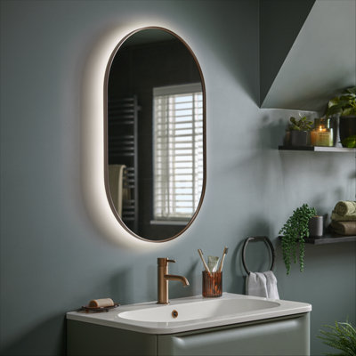 Sensio Nebula Bronze Effect Oval Wall-Mounted Bathroom Illuminated Contemporary Illuminated Mirror (H)80Cm (W)50Cm from B&Q