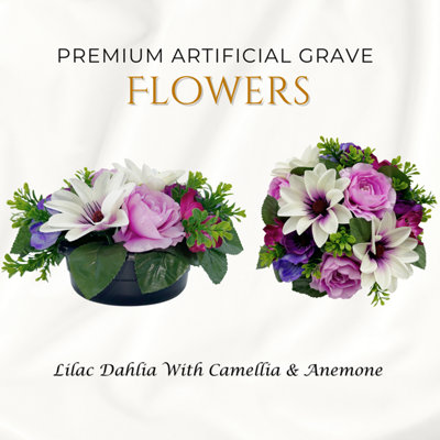Premium Artificial Grave Flowers24Cm Lilac Dahlia With Camellia & Anemone Weighted Pot from B&Q
