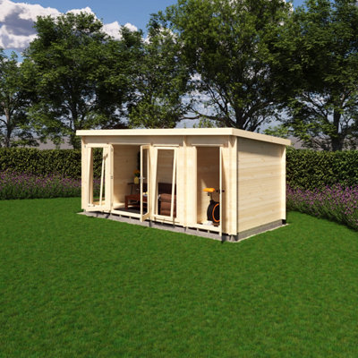 B&Q -  Walsoken Log Cabin 8X17 With Double DoorsOpening Windows & Storage Room
