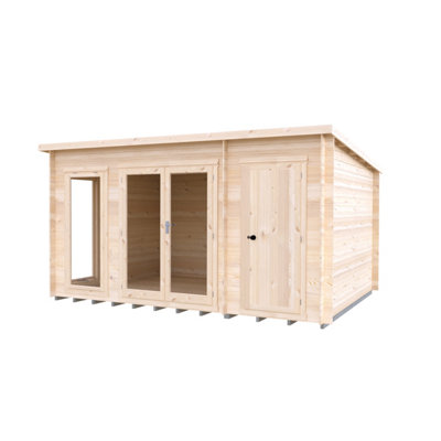B&Q -  Walsoken Log Cabin 10X14 With Double DoorsOpening Windows & Storage Room
