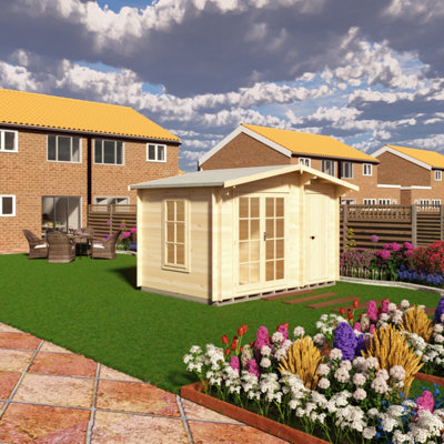 B&Q -  Bourne Log Cabin 12X8 With Double DoorsOpening Windows & Storage Room
