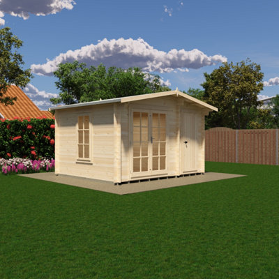 B&Q -  Bourne Log Cabin 12X10 With Double DoorsOpening Windows & Storage Room