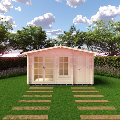 B&Q -  Bourne Log Cabin 14X6 With Double DoorsOpening Windows & Storage Room