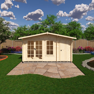 B&Q -  Bourne Log Cabin 14X8 With Double DoorsOpening Windows & Storage Room