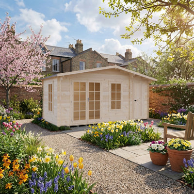 B&Q -  Bourne Log Cabin 16X8 With Double DoorsOpening Windows & Storage Room