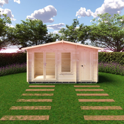 B&Q -  Spalding Log Cabin 14X6 With Double DoorsOpening Windows & Storage Room