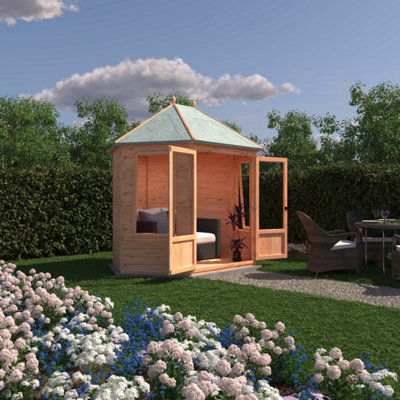 Shire Fleswick Hexagonal 8X7Ft Summerhouse With Two Opening Windows