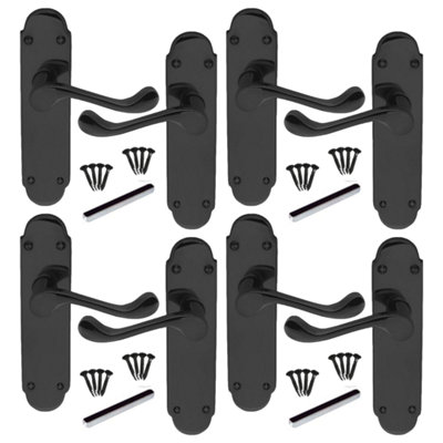B&Q -  MultiPack Door Handles Epsom Latch Black Nickel Victorian Scroll Lever4 Pairs