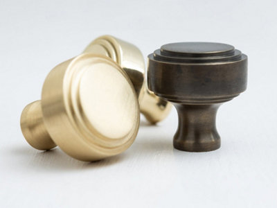 Brass bee Solid Brass Kitchen Pull Handles & Knobs  Stepped Design Satin Brass from B&Q