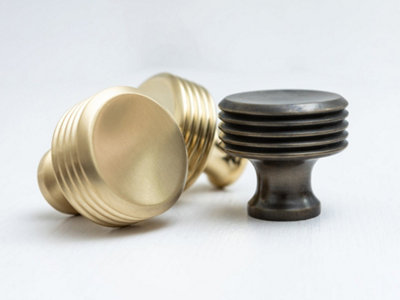 Brass bee Solid Brass Kitchen Pull Handles & Knobs  Reeded Design Satin Brass from B&Q
