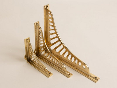 Brass bee Polished Brass Sunrise Shelf BracketsHeavy Duty Solid Brass 256mm X 204mmLarge from B&Q