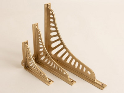 Brass bee Satin Brass Sunrise Shelf BracketsHeavy Duty Solid Brass 256mm X 204mmLarge from B&Q