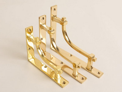 Brass bee Polished Brass Vintage Industrial Style Solid Brass Shelf Brackets 205mm X 155mmLarge from B&Q