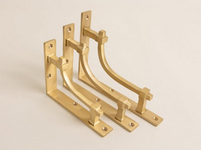 Brass bee Satin Brass Vintage Industrial Style Solid Brass Shelf Brackets 183mm X 138mmMedium from B&Q