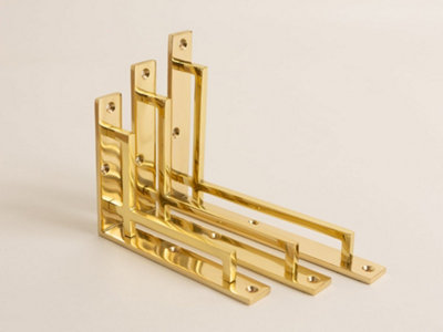 Brass bee Polished Brass Art Deco Solid Brass Shelf Brackets 184mm X 139mmMedium from B&Q