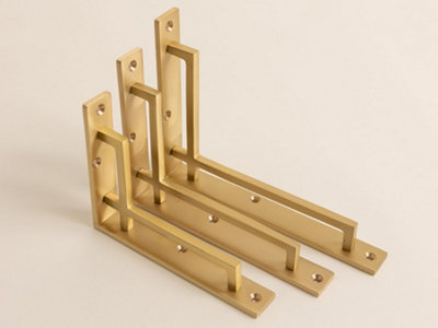 Brass bee Satin Brass Art Deco Solid Brass Shelf Brackets 159mm X 118mmSmall from B&Q