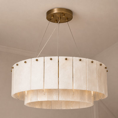 B&Q -  Alabaster Ring Chandelier. Solid Brass Luxury Ceiling Light. Antique Brass Antique Brass
