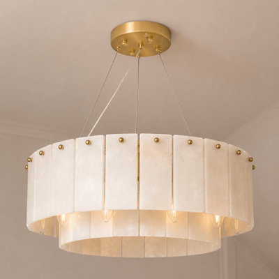 B&Q -  Alabaster Ring Chandelier. Solid Brass Luxury Ceiling Light. Antique Brass Satin Brass