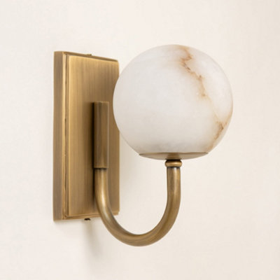 B&Q -  Alabaster Globe Wall Light. Solid Brass Wall Sconce. Antique Brass Satin Brass