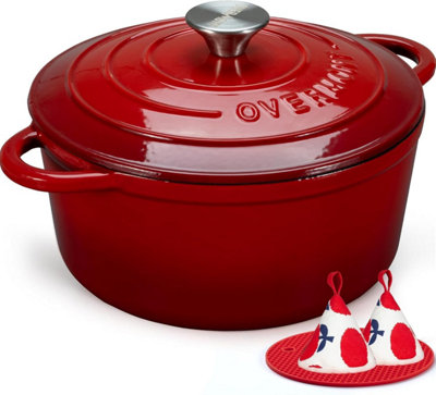 Overmont Enameled Cast Iron Casserole DishNon-Stick Dutch Oven With LidDiameter 26 Cm Round Cocotte For Suitable Hobs And from B&Q
