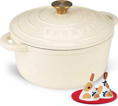 Overmont Enameled Cast Iron Dutch Oven4.5 Qt Pot With Lid Cookbook & Cotton PotholdersHeavy-Duty Cookware For Braising from B&Q