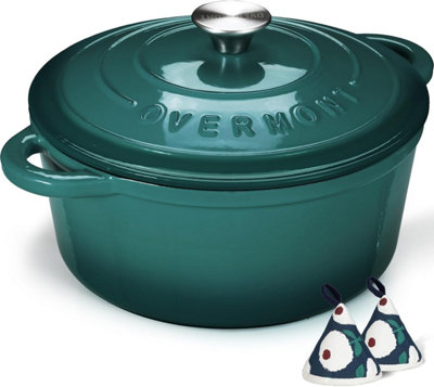  - Overmont 26 Cm / 5.2 L Enamelled Cast Iron Round Casserole Pot With Lid Cookbook & Cotton PotholdersNon-Stick Dutch Oven - Image 2