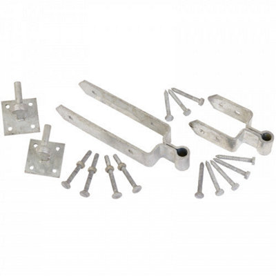 B&Q -  Double Strap Gate Hinge Hook Plate Set For 3In GatesGalvanised 12In 300mm