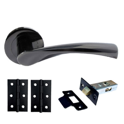 Betley Butterfly Astrid Door Handles Latch Twist Lever On RoseBlack Nickel Latch Hinges 120mm50mm from B&Q