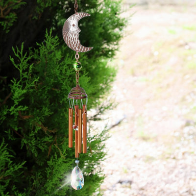 B&Q -  Rose Gold Moon Wind Chime With Crystal Garden Chimes 58Cm X 8Cm X 6Cm