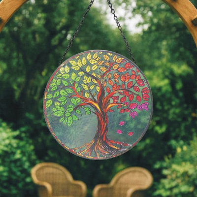 B&Q -  Stained Glass Suncatcher Tree Of Life Hanging Round Orbit Garden Decoration48Cm X 23Cm